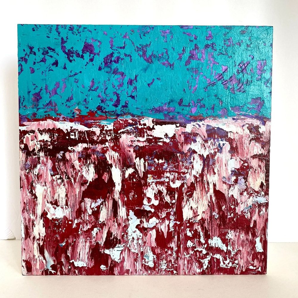 Snow Day Original Art Oil Paint Cold Wax Painting on Wood Panel 12x12in